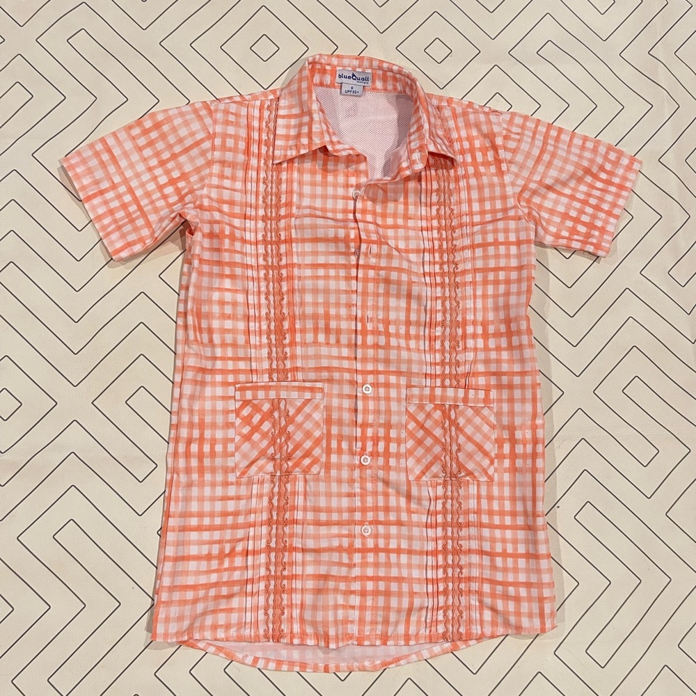 Blue Quail Orange Checkered Guayabera Dress